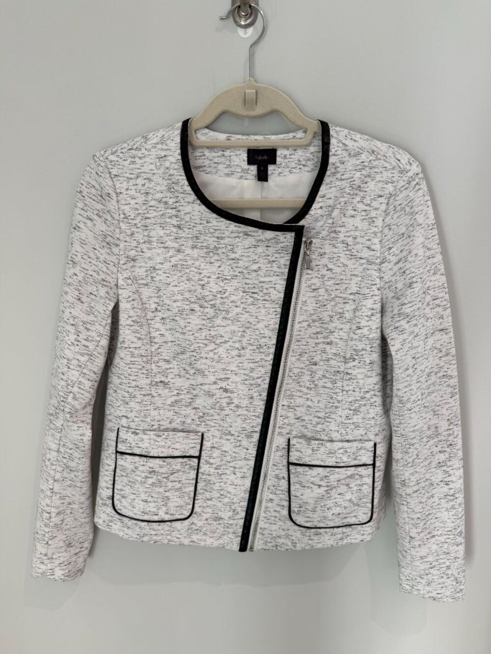Rafaella Marled Knit Asymmetrical Moto Jacket in Grey – Size 8